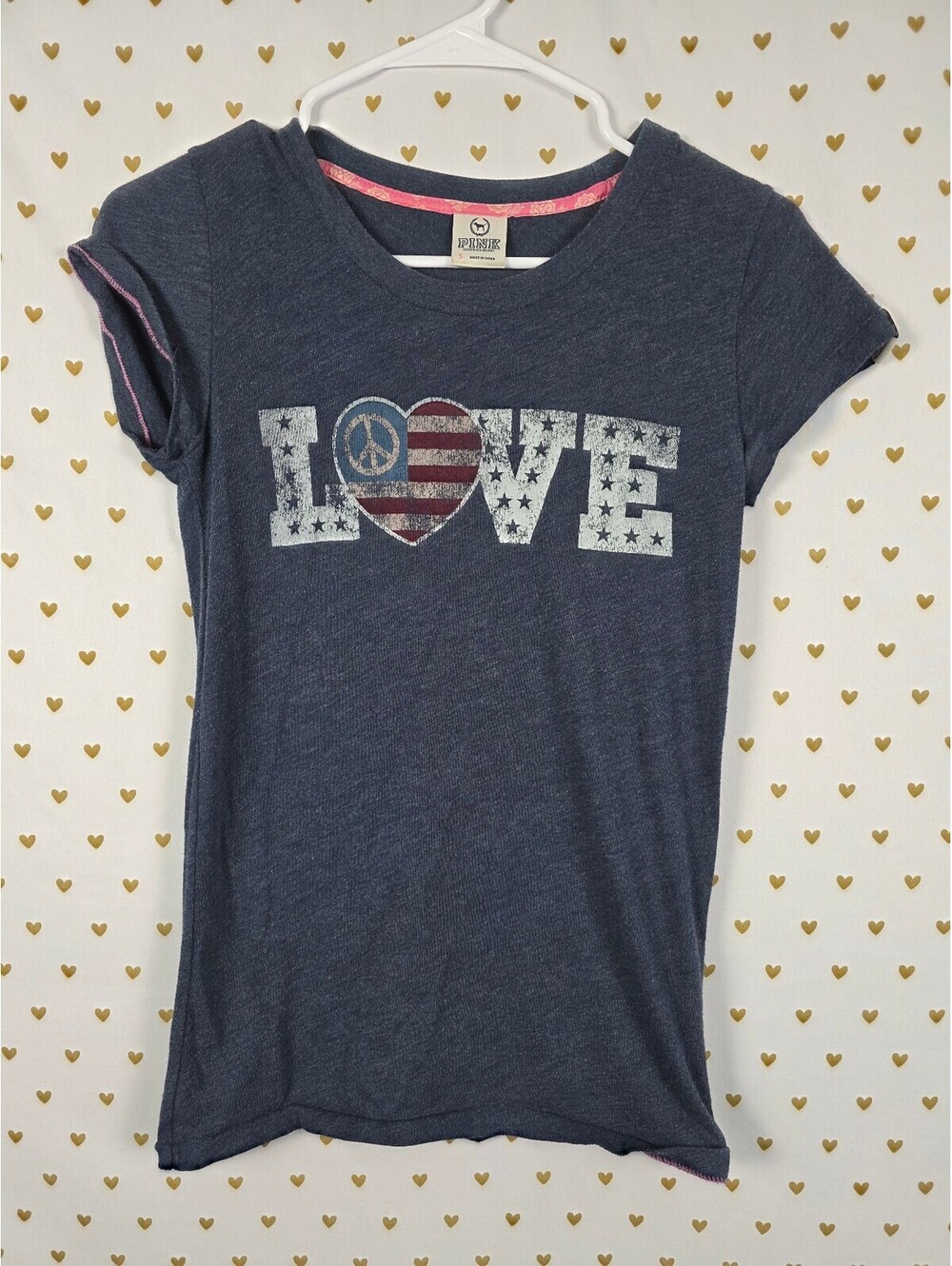 Victorias Secret PINK Vintage y2k USA America LOVE Tee shirt blue SMALL